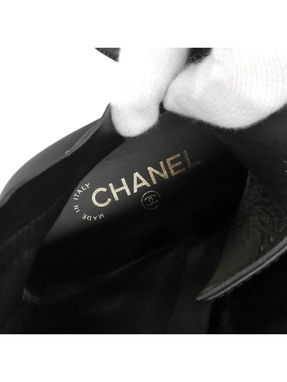Chanel CC Logo Leather Short Boots Chain Double Zip Lace Up 37 Black